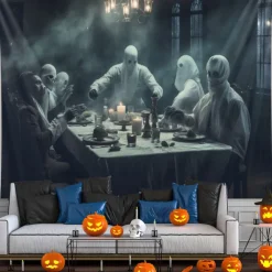 Halloween Decorations Ghosts Dinner Hanging Tapestry Wall Art Large Tapestry Mural Decor Photograph Backdrop Blanket Curtain Home Bedroom Living Room Decoration Pumpkin Haunted House