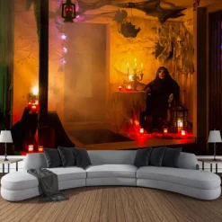 Halloween Decorations Ghost Hanging Tapestry Wall Art Large Tapestry Mural Decor Photograph Backdrop Blanket Curtain Home Bedroom Living Room Decoration Haunted House