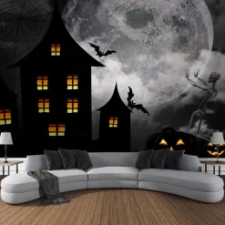 Halloween Decorations Ghost Hanging Tapestry Wall Art Large Tapestry Mural Decor Photograph Backdrop Blanket Curtain Home Bedroom Living Room Decoration Haunted House