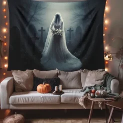 Halloween Decorations Ghost Bride Hanging Tapestry Wall Art Large Tapestry Mural Decor Photograph Backdrop Blanket Curtain Home Bedroom Living Room Decoration