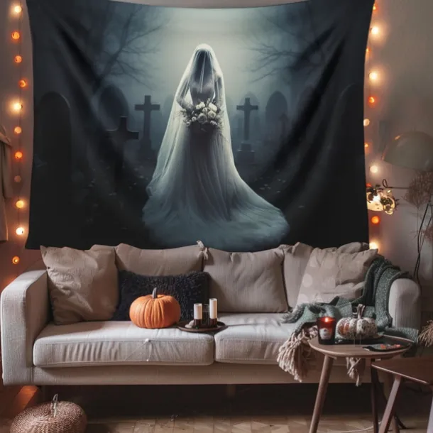 Halloween Decorations Ghost Bride Hanging Tapestry Wall Art Large Tapestry Mural Decor Photograph Backdrop Blanket Curtain Home Bedroom Living Room Decoration