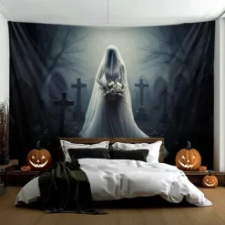 Halloween Decorations Ghost Bride Hanging Tapestry Wall Art Large Tapestry Mural Decor Photograph Backdrop Blanket Curtain Home Bedroom Living Room Decoration