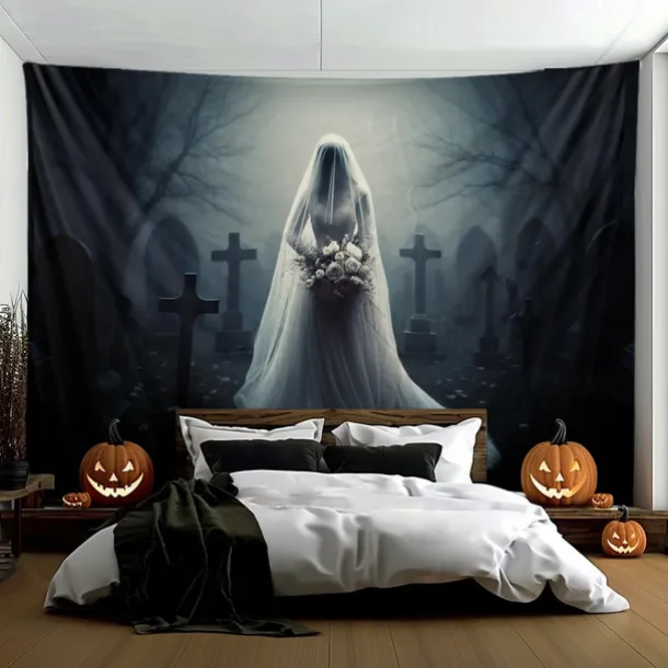 Halloween Decorations Ghost Bride Hanging Tapestry Wall Art Large Tapestry Mural Decor Photograph Backdrop Blanket Curtain Home Bedroom Living Room Decoration