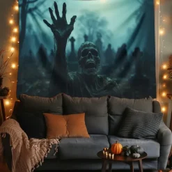 Halloween Decorations Graveyard Hanging Tapestry Wall Art Large Tapestry Mural Decor Photograph Backdrop Blanket Curtain Home Bedroom Living Room Zombie Ghost