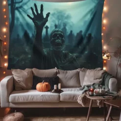 Halloween Decorations Graveyard Hanging Tapestry Wall Art Large Tapestry Mural Decor Photograph Backdrop Blanket Curtain Home Bedroom Living Room Zombie Ghost