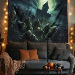 Halloween Decorations Graveyard Hanging Tapestry Wall Art Large Tapestry Mural Decor Photograph Backdrop Blanket Curtain Home Bedroom Living Room Zombie Ghost
