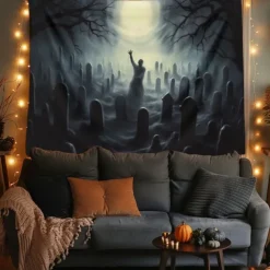 Halloween Decorations Graveyard Hanging Tapestry Wall Art Large Tapestry Mural Decor Photograph Backdrop Blanket Curtain Home Bedroom Living Room Zombie Ghost