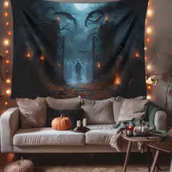 Halloween Decorations Graveyard Ghost Hanging Tapestry Wall Art Large Tapestry Mural Decor Photograph Backdrop Blanket Curtain Home Bedroom Living Room