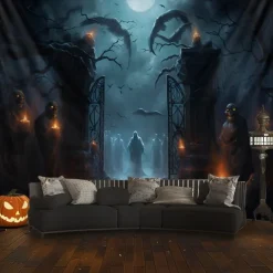 Halloween Decorations Graveyard Ghost Hanging Tapestry Wall Art Large Tapestry Mural Decor Photograph Backdrop Blanket Curtain Home Bedroom Living Room