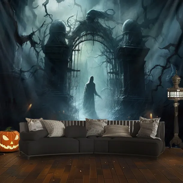 Halloween Decorations Graveyard Ghost Hanging Tapestry Wall Art Large Tapestry Mural Decor Photograph Backdrop Blanket Curtain Home Bedroom Living Room