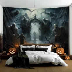 Halloween Decorations Graveyard Ghost Hanging Tapestry Wall Art Large Tapestry Mural Decor Photograph Backdrop Blanket Curtain Home Bedroom Living Room