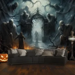 Halloween Decorations Graveyard Ghost Hanging Tapestry Wall Art Large Tapestry Mural Decor Photograph Backdrop Blanket Curtain Home Bedroom Living Room