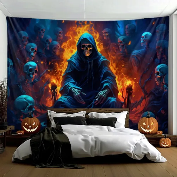Halloween Decorations Green Skulls Hanging Tapestry Wall Art Large Tapestry Mural Decor Photograph Backdrop Blanket Curtain Home Bedroom Living Room