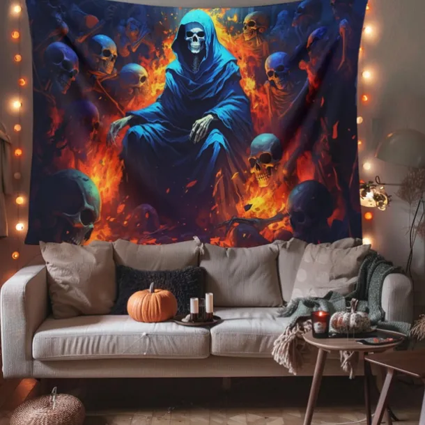 Halloween Decorations Green Skulls Hanging Tapestry Wall Art Large Tapestry Mural Decor Photograph Backdrop Blanket Curtain Home Bedroom Living Room