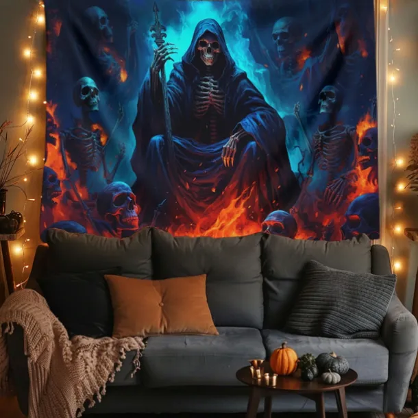 Halloween Decorations Green Skulls Hanging Tapestry Wall Art Large Tapestry Mural Decor Photograph Backdrop Blanket Curtain Home Bedroom Living Room