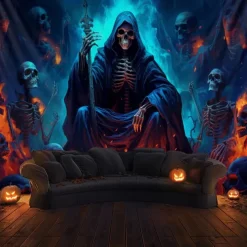 Halloween Decorations Green Skulls Hanging Tapestry Wall Art Large Tapestry Mural Decor Photograph Backdrop Blanket Curtain Home Bedroom Living Room