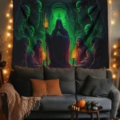 Halloween Decorations Green Skulls Hanging Tapestry Wall Art Large Tapestry Mural Decor Photograph Backdrop Blanket Curtain Home Bedroom Living Room