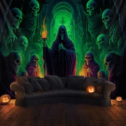 Halloween Decorations Green Skulls Hanging Tapestry Wall Art Large Tapestry Mural Decor Photograph Backdrop Blanket Curtain Home Bedroom Living Room