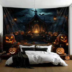 Halloween Decorations Hanging Tapestry Evil Pumpkins Jack O Lantern Wall Art Large Tapestry Mural Decor Photograph Backdrop Blanket Curtain Home Bedroom Living Room