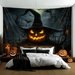 Halloween Decorations Hanging Tapestry Evil Pumpkins Jack O Lantern Wall Art Large Tapestry Mural Decor Photograph Backdrop Blanket Curtain Home Bedroom Living Room