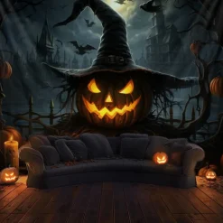 Halloween Decorations Hanging Tapestry Evil Pumpkins Jack O Lantern Wall Art Large Tapestry Mural Decor Photograph Backdrop Blanket Curtain Home Bedroom Living Room