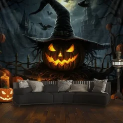 Halloween Decorations Hanging Tapestry Evil Pumpkins Jack O Lantern Wall Art Large Tapestry Mural Decor Photograph Backdrop Blanket Curtain Home Bedroom Living Room