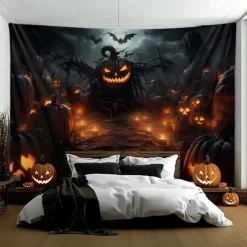 Halloween Decorations Hanging Tapestry Evil Pumpkins Jack O Lantern Wall Art Large Tapestry Mural Decor Photograph Backdrop Blanket Curtain Home Bedroom Living Room