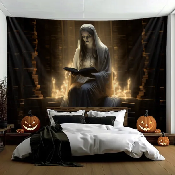 Halloween Decorations Hanging Tapestry Ghost Bride Reading Wall Art Large Tapestry Mural Decor Photograph Backdrop Blanket Curtain Home Bedroom Living Room