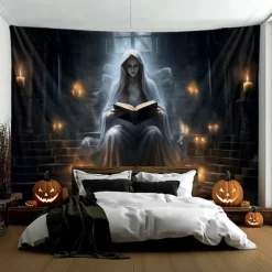 Halloween Decorations Hanging Tapestry Ghost Bride Reading Wall Art Large Tapestry Mural Decor Photograph Backdrop Blanket Curtain Home Bedroom Living Room