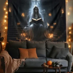 Halloween Decorations Hanging Tapestry Ghost Bride Reading Wall Art Large Tapestry Mural Decor Photograph Backdrop Blanket Curtain Home Bedroom Living Room