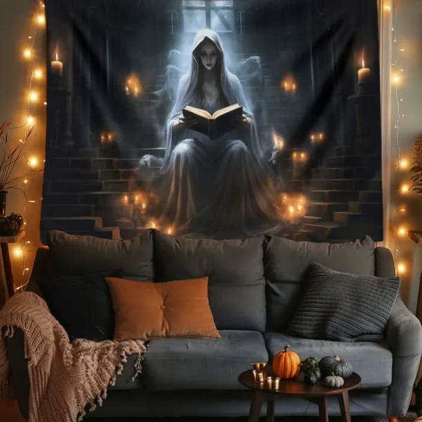 Halloween Decorations Hanging Tapestry Ghost Bride Reading Wall Art Large Tapestry Mural Decor Photograph Backdrop Blanket Curtain Home Bedroom Living Room