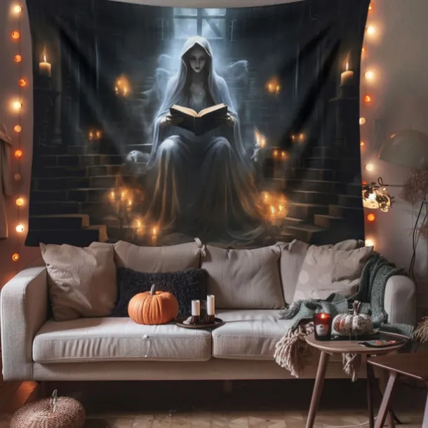 Halloween Decorations Hanging Tapestry Ghost Bride Reading Wall Art Large Tapestry Mural Decor Photograph Backdrop Blanket Curtain Home Bedroom Living Room