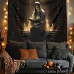 Halloween Decorations Hanging Tapestry Ghost Bride Reading Wall Art Large Tapestry Mural Decor Photograph Backdrop Blanket Curtain Home Bedroom Living Room