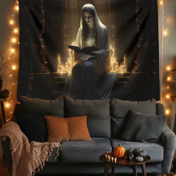 Halloween Decorations Hanging Tapestry Ghost Bride Reading Wall Art Large Tapestry Mural Decor Photograph Backdrop Blanket Curtain Home Bedroom Living Room