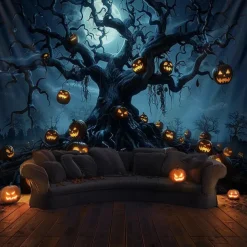Halloween Decorations Hanging Tapestry Jack O Lantern Pumpkin Tree Wall Art Large Tapestry Mural Decor Photograph Backdrop Blanket Curtain Home Bedroom Living Room