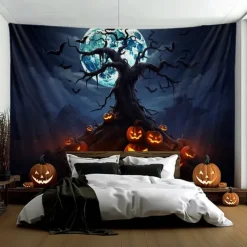 Halloween Decorations Hanging Tapestry Jack O Lantern Pumpkin Tree Wall Art Large Tapestry Mural Decor Photograph Backdrop Blanket Curtain Home Bedroom Living Room