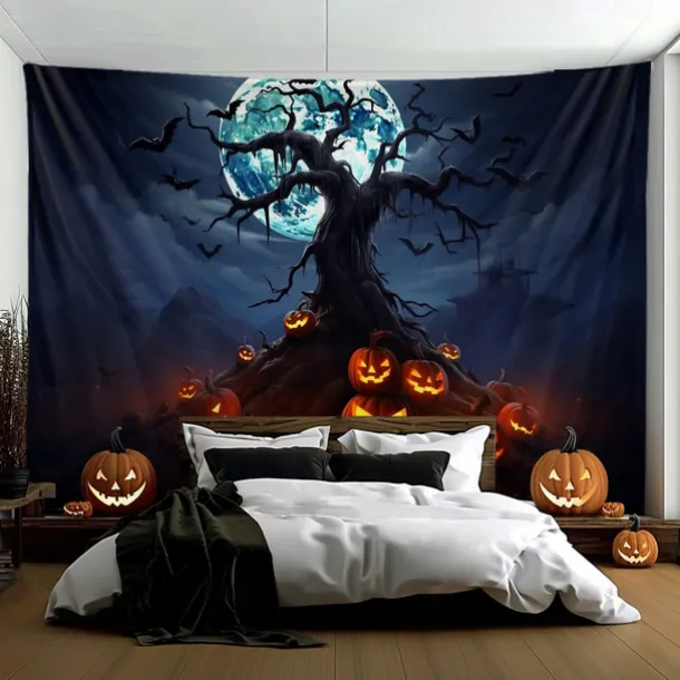 Halloween Decorations Hanging Tapestry Jack O Lantern Pumpkin Tree Wall Art Large Tapestry Mural Decor Photograph Backdrop Blanket Curtain Home Bedroom Living Room
