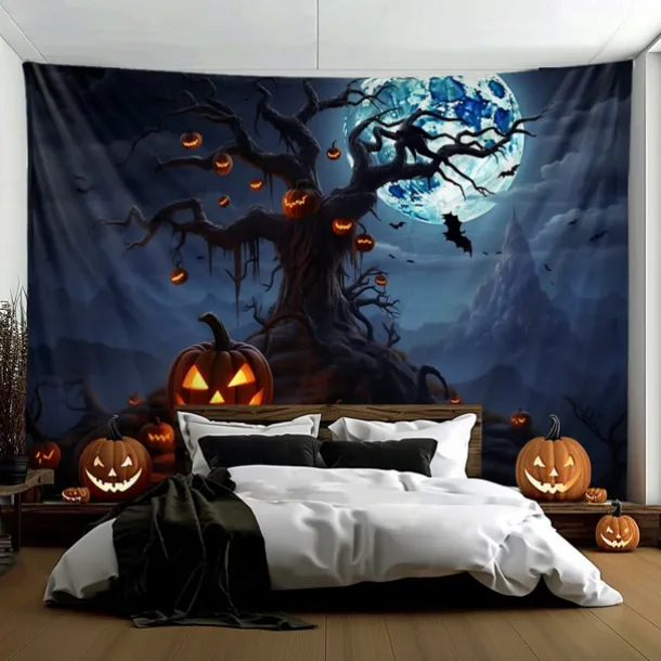 Halloween Decorations Hanging Tapestry Jack O Lantern Pumpkin Tree Wall Art Large Tapestry Mural Decor Photograph Backdrop Blanket Curtain Home Bedroom Living Room