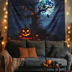 Halloween Decorations Hanging Tapestry Jack O Lantern Pumpkin Tree Wall Art Large Tapestry Mural Decor Photograph Backdrop Blanket Curtain Home Bedroom Living Room