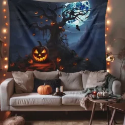 Halloween Decorations Hanging Tapestry Jack O Lantern Pumpkin Tree Wall Art Large Tapestry Mural Decor Photograph Backdrop Blanket Curtain Home Bedroom Living Room