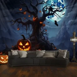 Halloween Decorations Hanging Tapestry Jack O Lantern Pumpkin Tree Wall Art Large Tapestry Mural Decor Photograph Backdrop Blanket Curtain Home Bedroom Living Room