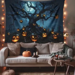 Halloween Decorations Hanging Tapestry Jack O Lantern Pumpkin Tree Wall Art Large Tapestry Mural Decor Photograph Backdrop Blanket Curtain Home Bedroom Living Room