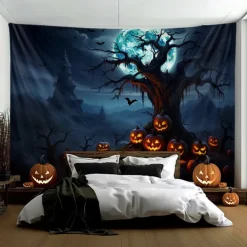 Halloween Decorations Hanging Tapestry Jack O Lantern Pumpkin Tree Wall Art Large Tapestry Mural Decor Photograph Backdrop Blanket Curtain Home Bedroom Living Room