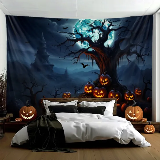 Halloween Decorations Hanging Tapestry Jack O Lantern Pumpkin Tree Wall Art Large Tapestry Mural Decor Photograph Backdrop Blanket Curtain Home Bedroom Living Room