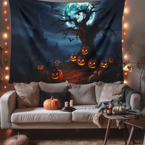 Halloween Decorations Hanging Tapestry Jack O Lantern Pumpkin Tree Wall Art Large Tapestry Mural Decor Photograph Backdrop Blanket Curtain Home Bedroom Living Room
