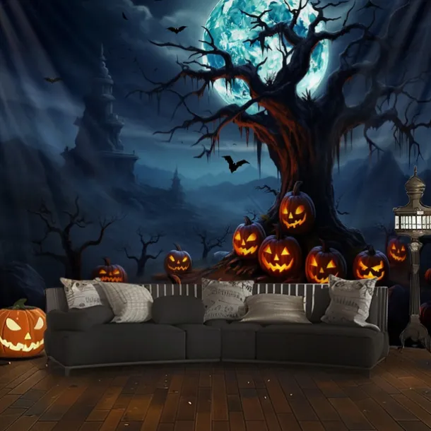 Halloween Decorations Hanging Tapestry Jack O Lantern Pumpkin Tree Wall Art Large Tapestry Mural Decor Photograph Backdrop Blanket Curtain Home Bedroom Living Room