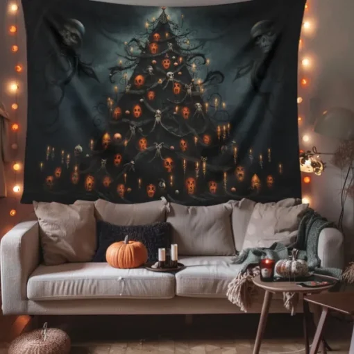 Halloween Decorations Hanging Tapestry Skeletons Halloween Tree Wall Art Large Tapestry Mural Decor Photograph Backdrop Blanket Curtain Home Bedroom Living Room Decoration