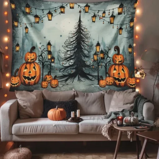 Halloween Decorations Hanging Tapestry Skeletons Halloween Tree Wall Art Large Tapestry Mural Decor Photograph Backdrop Blanket Curtain Home Bedroom Living Room Decoration