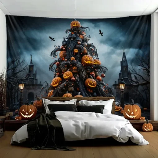 Halloween Decorations Hanging Tapestry Skeletons Halloween Tree Wall Art Large Tapestry Mural Decor Photograph Backdrop Blanket Curtain Home Bedroom Living Room Decoration