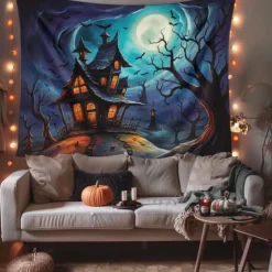 Halloween Decorations Hanging Tapestry Scarecrow Pumpkin Wall Art Large Tapestry Mural Decor Photograph Backdrop Blanket Curtain Home Bedroom Living Room